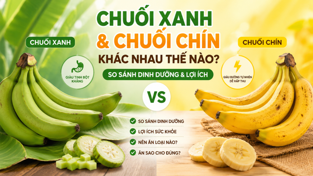 Chuối Xanh Và Chuối Chín Khác Nhau Thế Nào? So Sánh Dinh Dưỡng & Lợi Ích