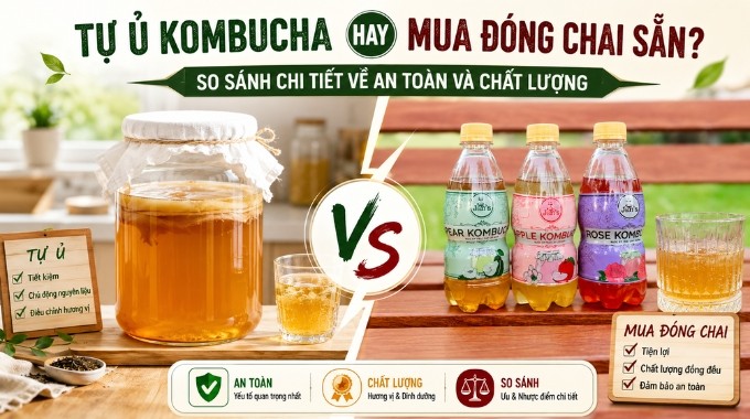 Tự Ủ Kombucha Hay Mua Đóng Chai Sẵn? So Sánh Chi Tiết Về An Toàn Và Chất Lượng